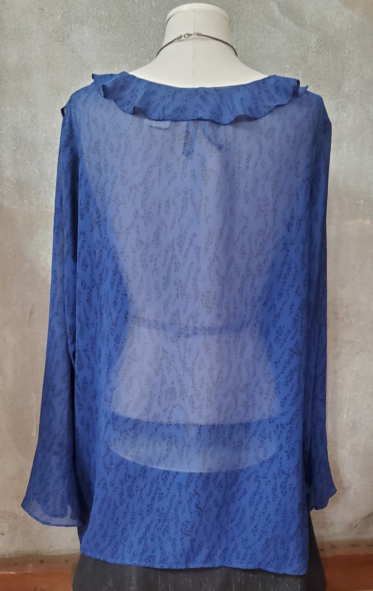 "Pennington's" Long Sleeve Sheer Ruffle Neck Blouse