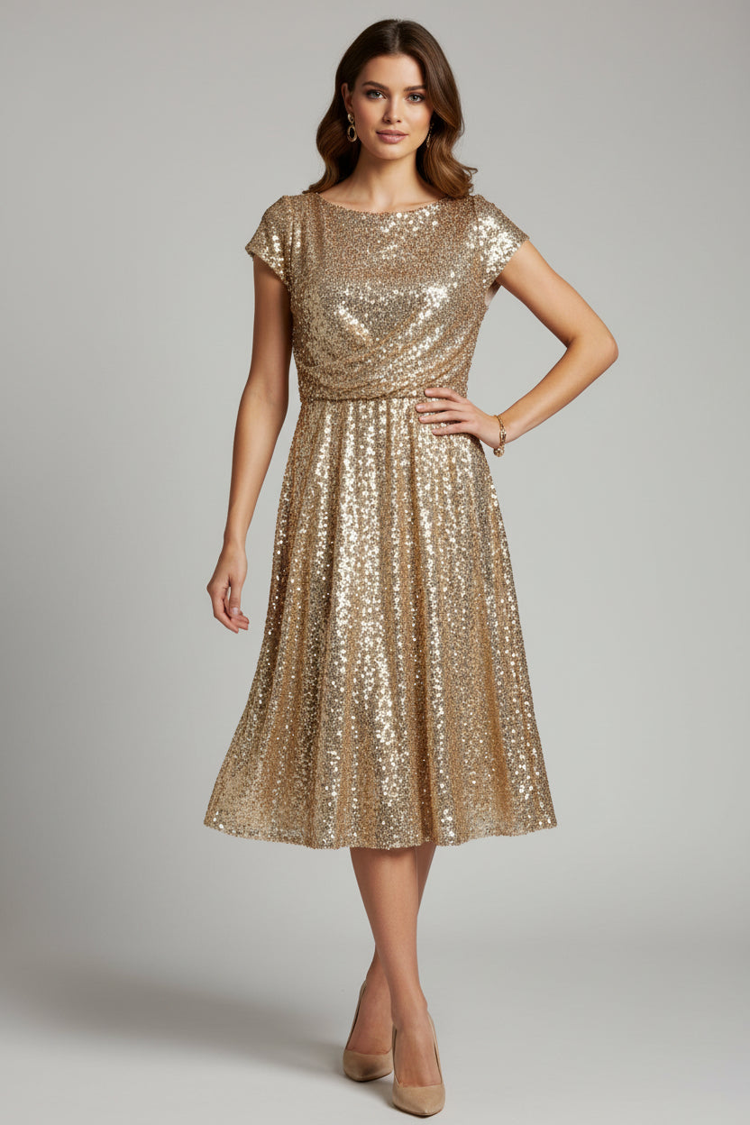 "Adriana Papell" Gold Sequin Cocktail Dess