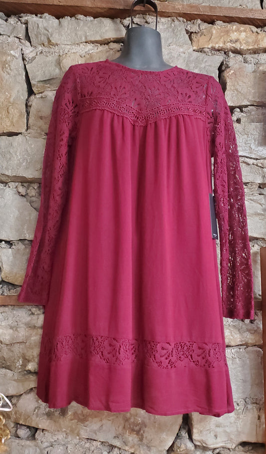 "Brave Soul" Long Sleeve Lace Inlay Short Dress