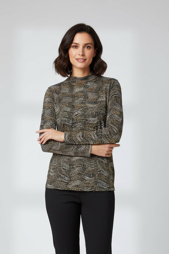 "Belldini" Long Sleeve Geometric Print Top
