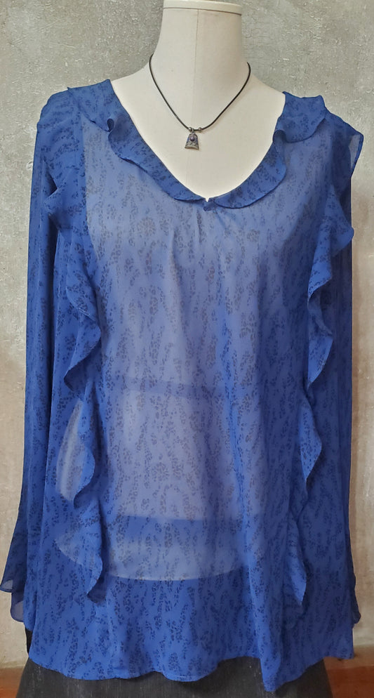 "Pennington's" Long Sleeve Sheer Ruffle Neck Blouse