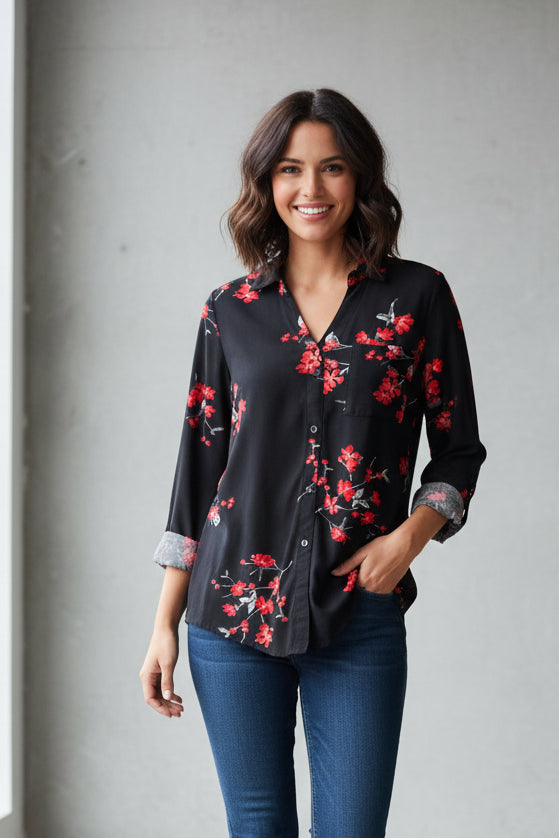 "Lily Morgan" Button Front Long Sleeve Top