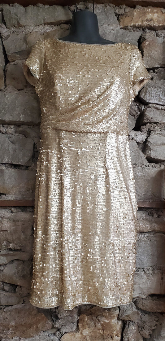 "Adriana Papell" Gold Sequin Cocktail Dess